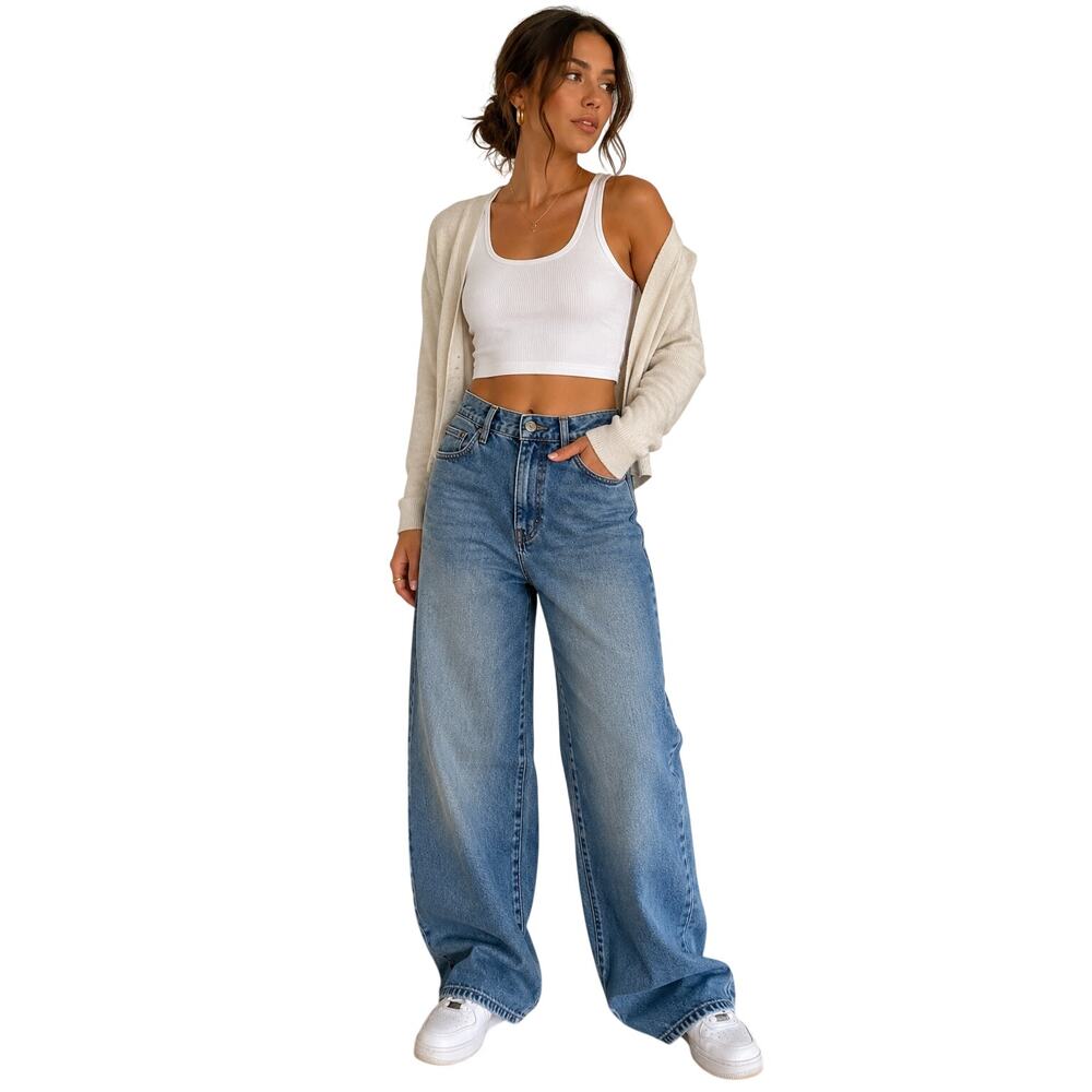 Cotton On Women’s Size 26 Super Baggy Jeans Medium Wash Wide Leg 100% Cotton